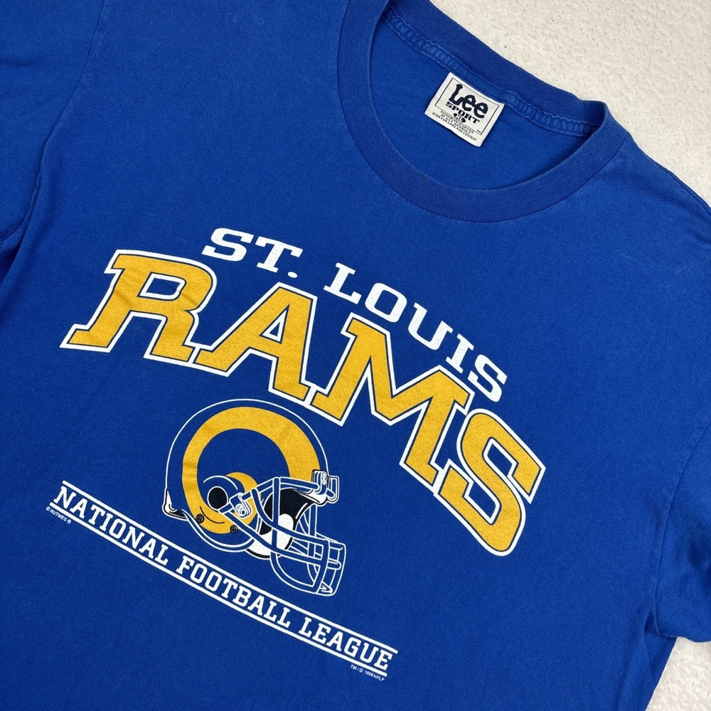 VINTAGE 90s ST LOUIS RAMS T-Shirt Mens XL Blue Short Sleeve Crewneck NFL 98 Tee